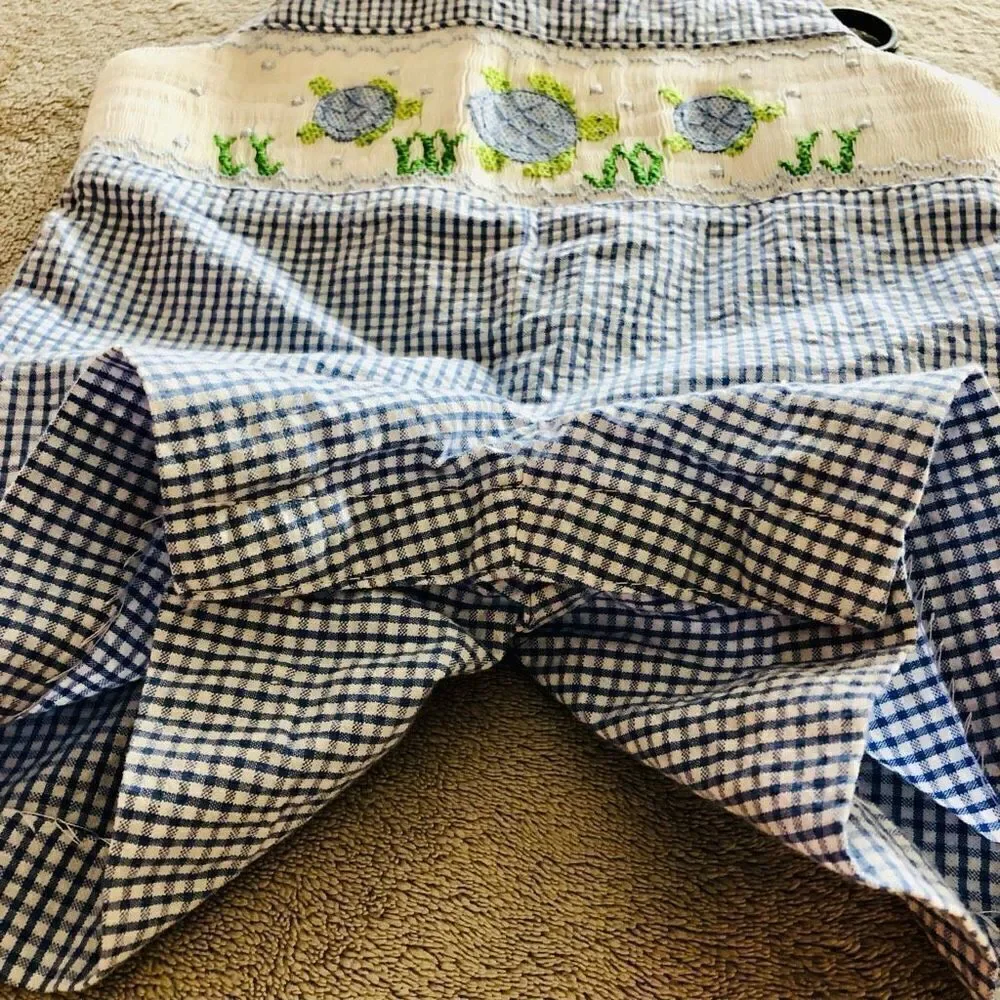 NWOT Vive La Fête Baby Boy Gingam smocked Overalls w/ White Shirt Set(2pc)